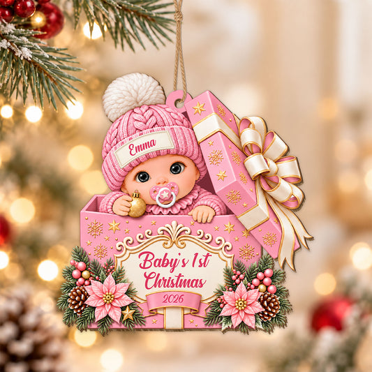 Personalized Custom Shape Wood Ornament - Baby's First Christmas 2026 - Christmas Keepsake Gift