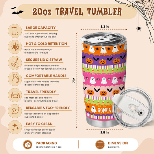 Personalized Halloween Tumbler 20oz, Cute Ghost Pumpkin Tumbler, Halloween Gift For Kid and Adult