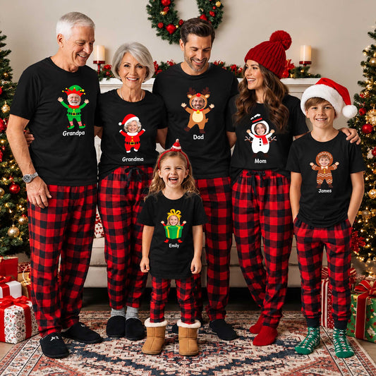 Custom Face Christmas Family Shirts, Personalized Holiday Characters, Matching Family Outfits