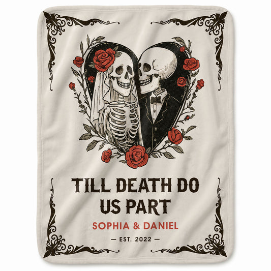 Personalized Skeleton Couple Blanket, Gothic Blanket with Roses, Halloween Gift for Couples, Fleece & Sherpa Blanket