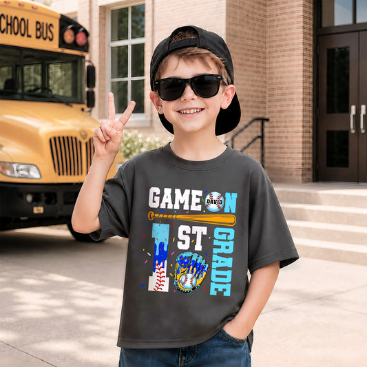 Personalized Baseball Back to School Shirt, Custom Name Game On Student Tee, Pre-K to 8th Grade First Day of School T-Shirt