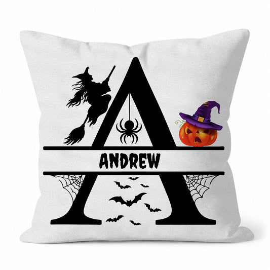 Personalized Halloween Pillow, Custom Alphabet Initial & Name Pumpkin Throw Pillow Gift for Kids and Family