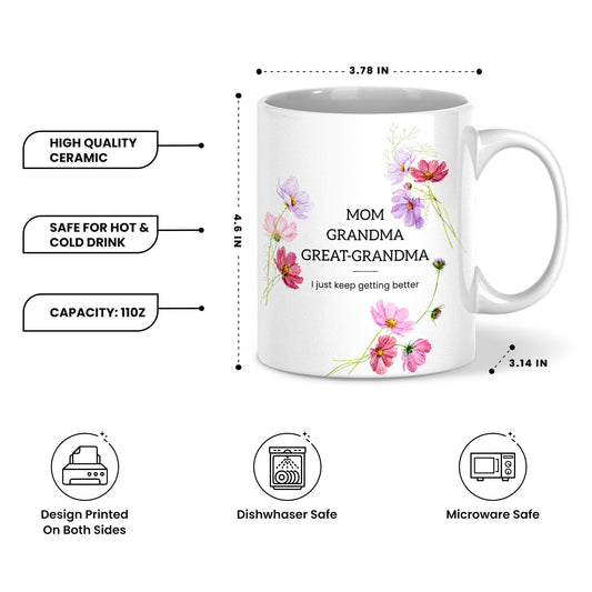 Personalized Mom Grandma Great-Grandma Floral Mug – Cute Family Coffee Cup Gift for Mom and Grandma