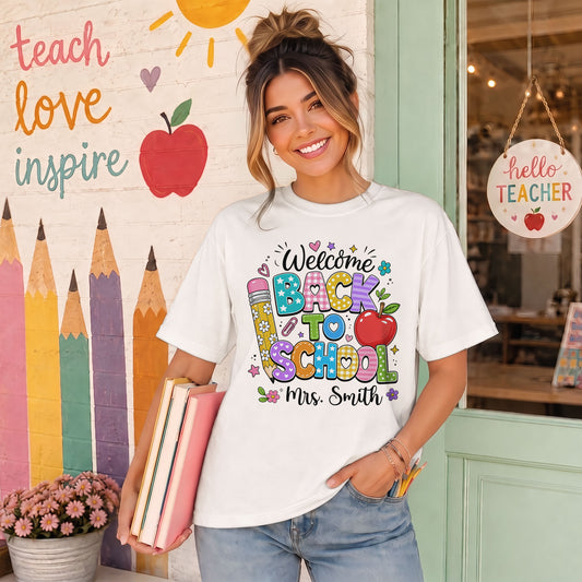 Personalized Welcome Back to School Teacher Student Shirt, Custom Name Back to School T-Shirt, First Day of School Gift Tee