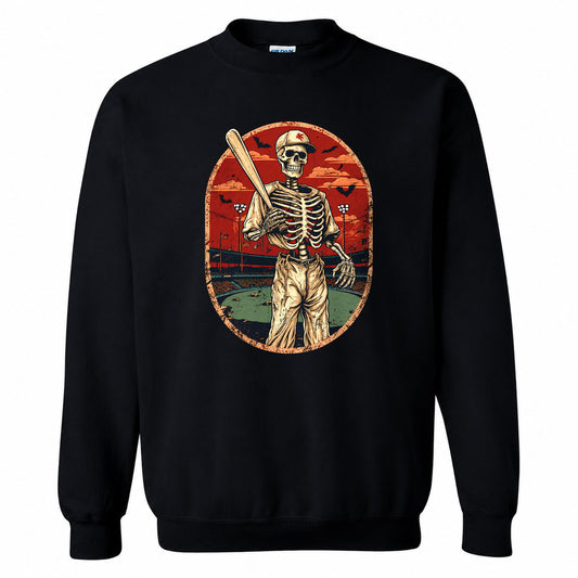 Baseball Skeleton Graphic Halloween Sweatshirt, Spooky Baseball Player Shirt, Funny Halloween Gift