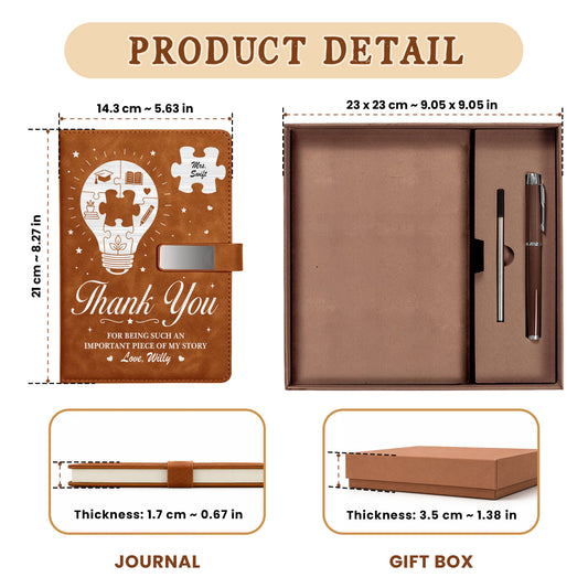 Thank You Teacher Journal Book - Custom Name Leather Notebook Gift Set - Teacher Appreciation Gift