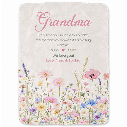 Personalized Grandma Thanksgiving Fleece or Sherpa Blanket, Floral Garden Family Custom Gift for Grandma