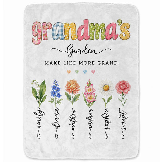 Personalized Grandma Thanksgiving Fleece & Sherpa Blanket, Family Garden Floral Custom Name Gift for Grandma