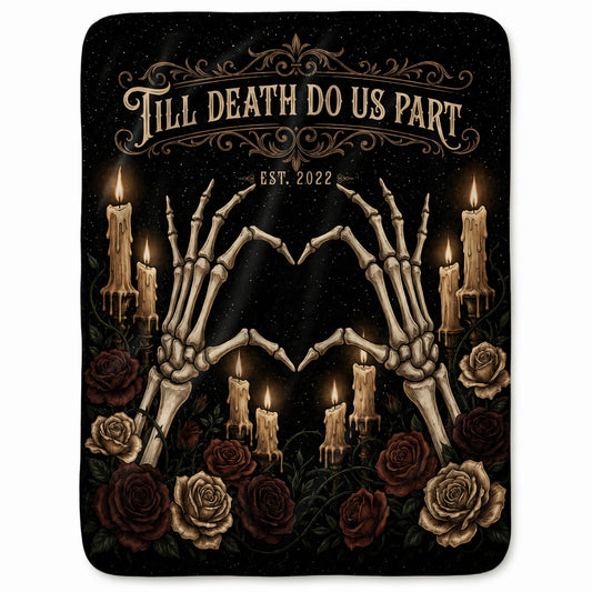 Personalized Skeleton Couple Blanket, Gothic Blanket with Roses, Halloween Gift for Couples, Fleece & Sherpa Blanket