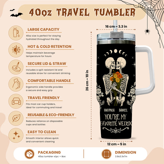Personalized Skeleton Couple Halloween Tumbler 40oz, Gothic Skeleton with Roses, Halloween Gift for Couples