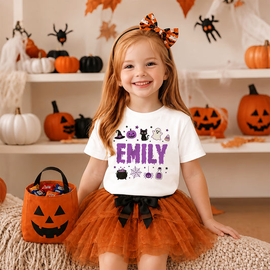 Personalized Halloween Sweatshirt, Custom Name Spooky Ghost Pumpkin, Halloween Gift for Boy & Girl