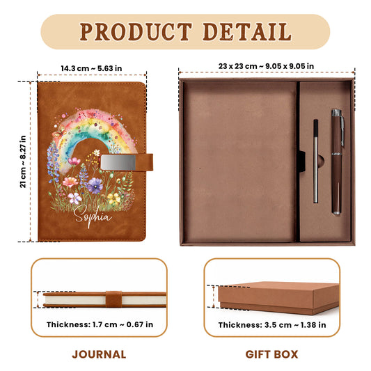 Personalized Leather Notebook Set with Custom Name, Floral Journal Gift Set with Pen for Women, Teacher, Student, Office