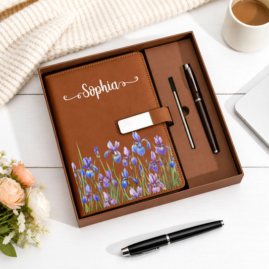 Personalized Notebook Gift Set - Custom Name Birth Month Flower - Gift for Women, Friends