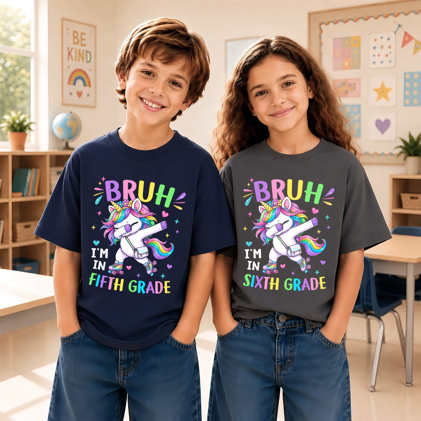 Personalized Unicorn Back to School Shirt, Custom Name Bruh I'm In Grade Student Tee, Pre-K to 8th Grade First Day T-Shirt