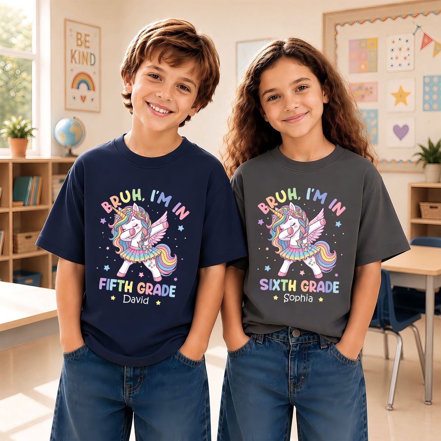 Personalized Unicorn Back to School Shirt, Custom Name Bruh I'm In Grade Student Tee, Pre-K to 8th Grade First Day T-Shirt