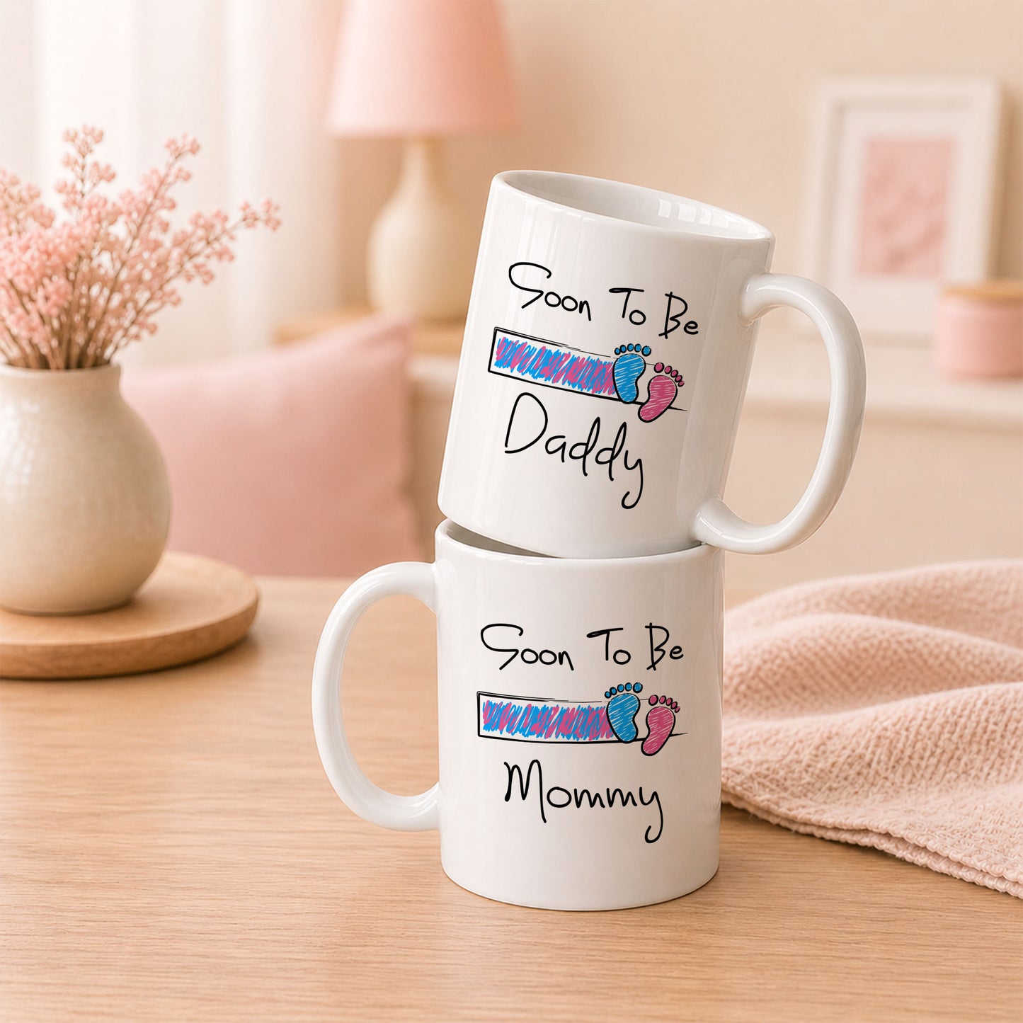 Personalized Mommy Daddy Mug Set – Matching Couple Coffee Mugs for New Parents