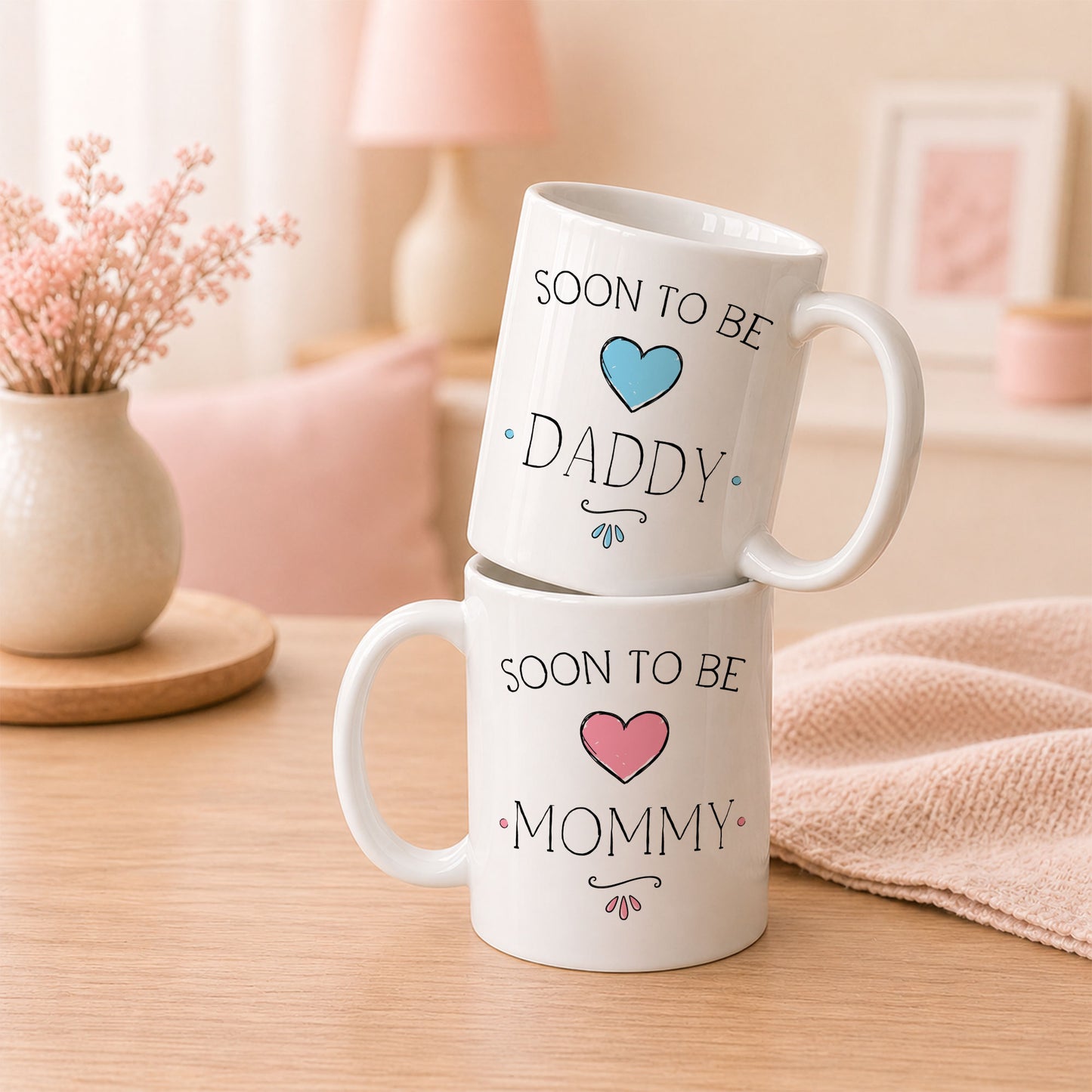 Personalized Mommy Daddy Mug Set – Matching Couple Coffee Mugs for New Parents