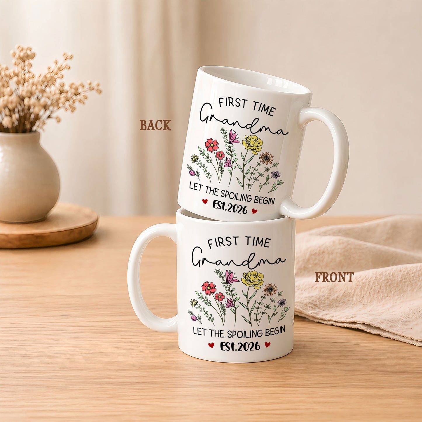 Personalized First Time Grandma Mug – Let The Spoiling Begin Coffee Mug, New Grandma Gift Est 2026