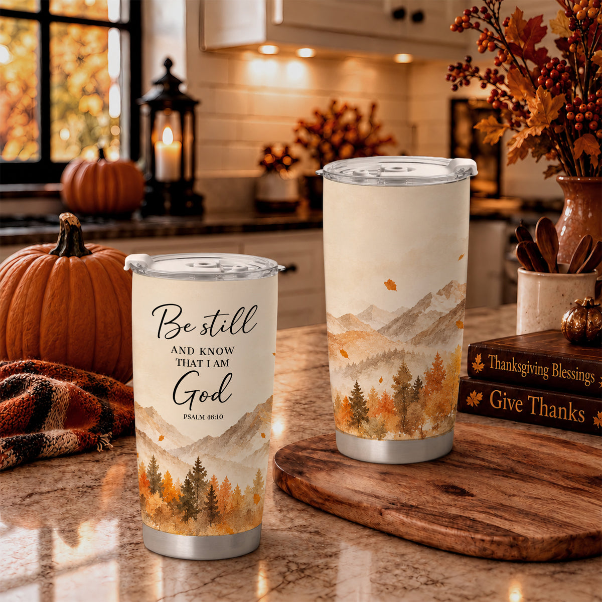 Christian Fall Thanksgiving 20oz Travel Coffee Mug Tumbler, Autumn Gift for Women, Family
