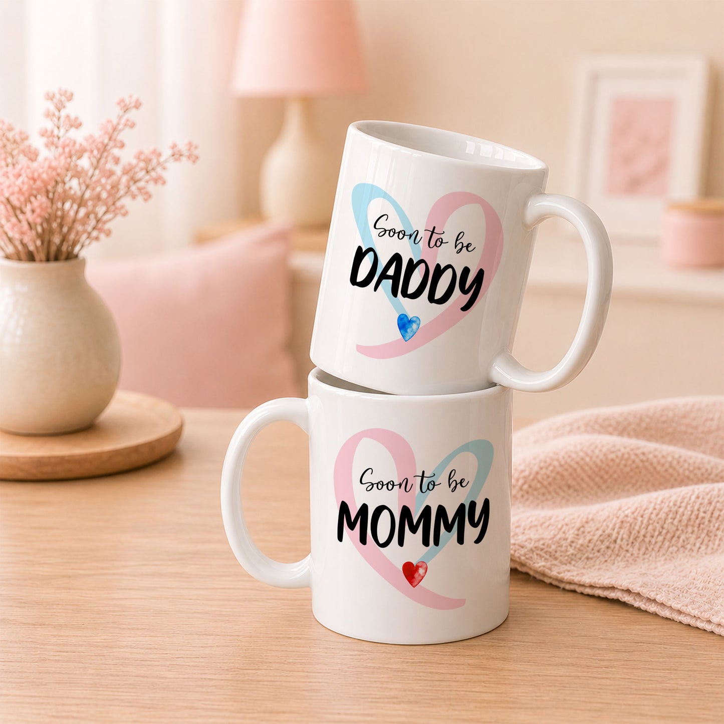 Personalized Mommy Daddy Mug Set – Matching Couple Coffee Mugs for New Parents