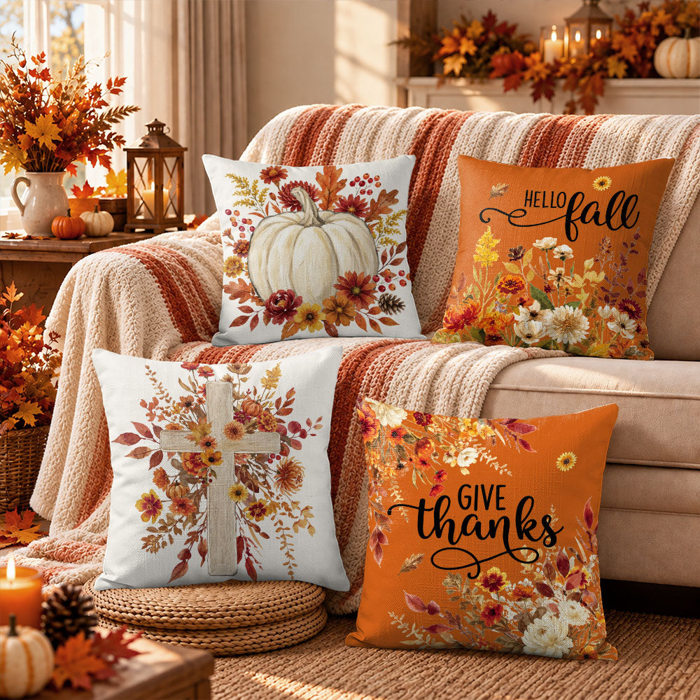 Thanksgiving Fall Decorative Pillow Set of 2 or 4, Harvest Throw Pillows for Home Decor, Gifts for Family