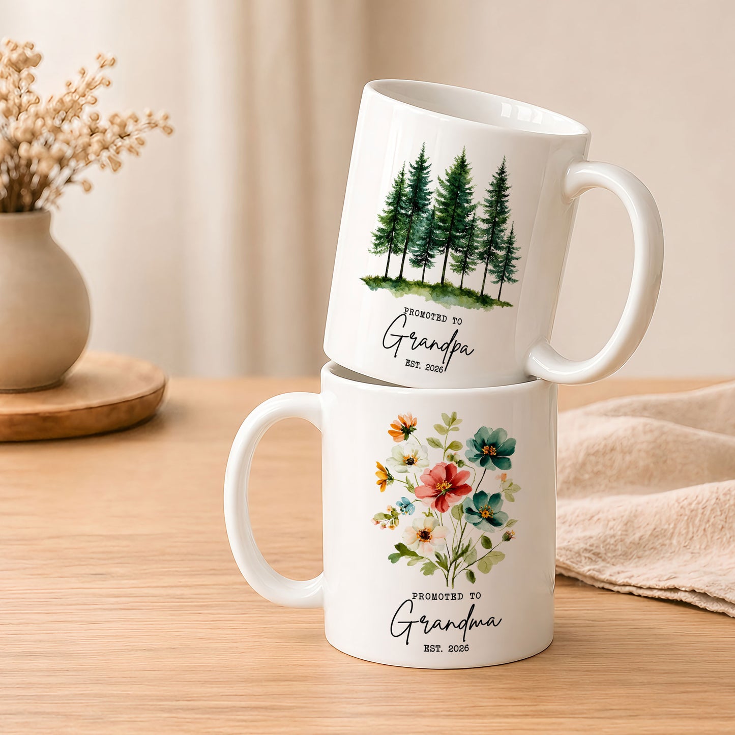 Personalized Promoted to Grandma Grandpa Mug Set – Matching Couple Coffee Mugs Est 2026, New Grandparents Gift