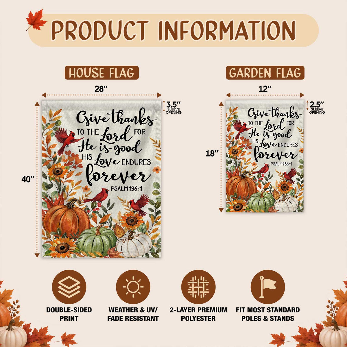 Give Thanks Fall Garden Flag, Rustic Cross Pumpkin Thanksgiving Yard Flag, Autumn Outdoor Decor
