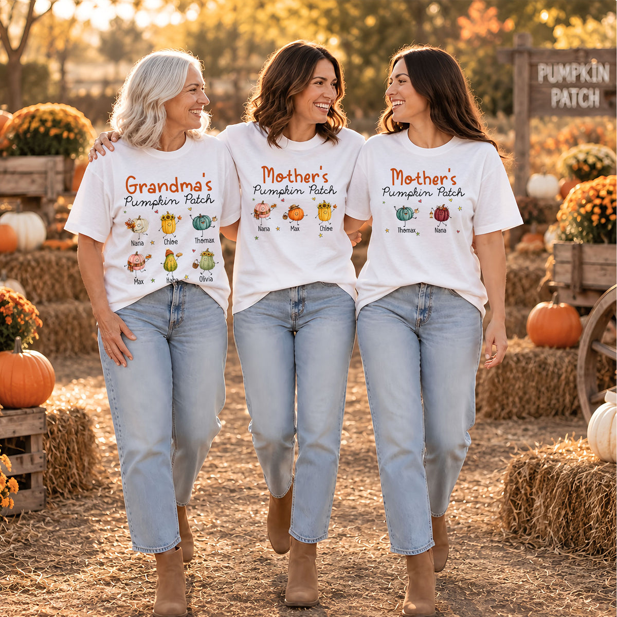 Personalized Grandma’s Pumpkin Patch Shirt & Sweater, Custom Family Names Fall Shirt, Autumn Family Gift