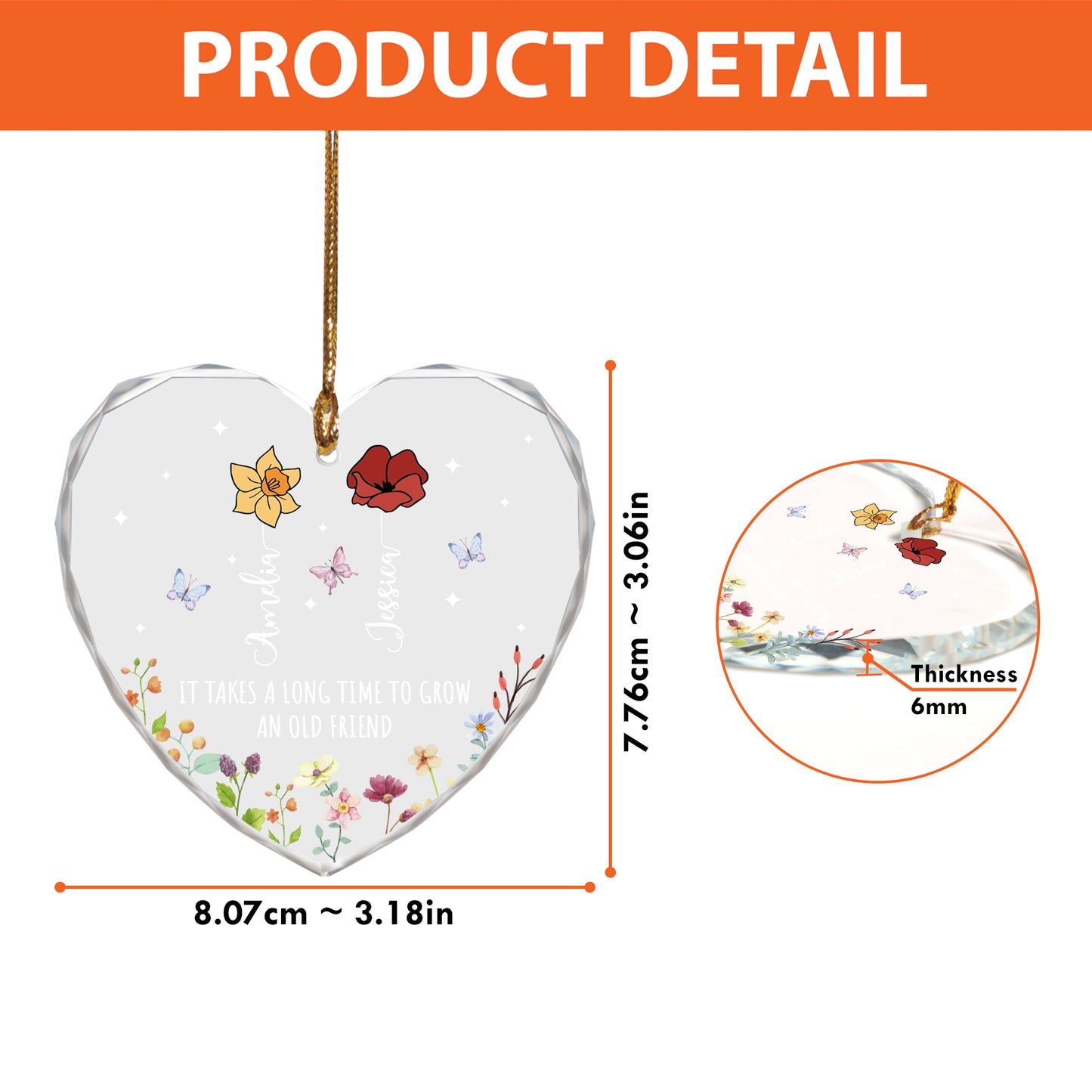 Personalized Heart Shaped Friends Christmas Ornaments, Thank You Gifts For Friends