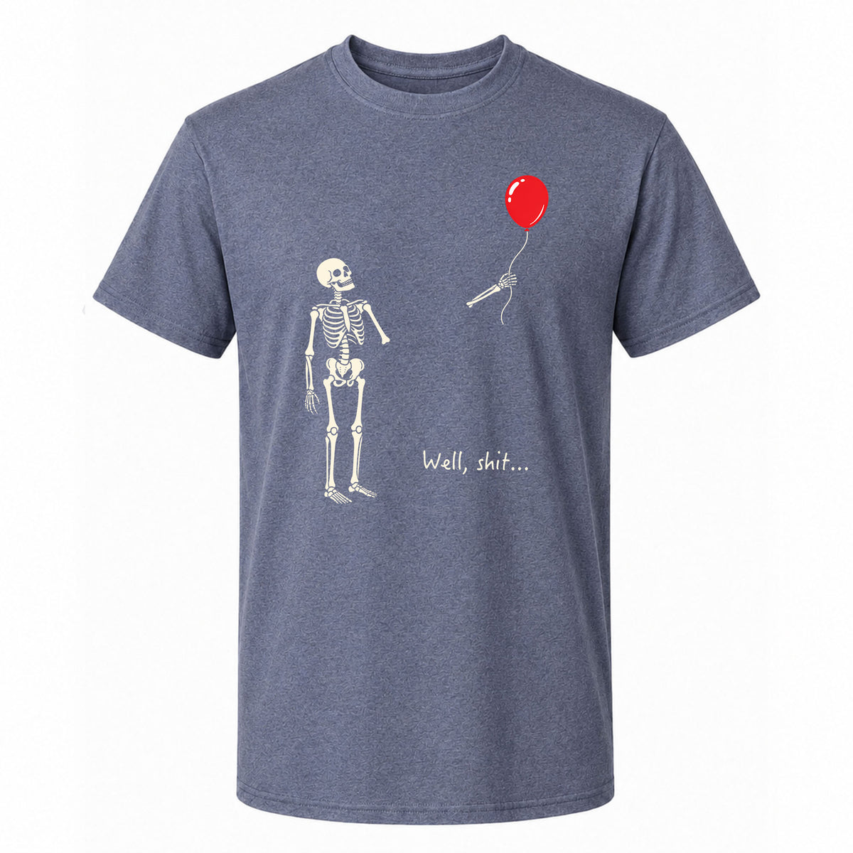Skeleton Holding Red Balloon Graphic T-Shirt, Funny Halloween Inspired Skeleton Shirt, Spooky Season Casual Tee