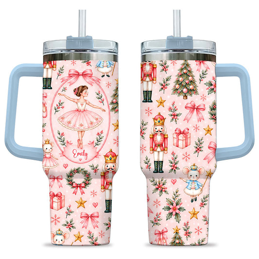 Personalized Nutcracker Ballet Tumbler 40oz, Custom Name Ballerina Cup, Christmas Gift for Girls