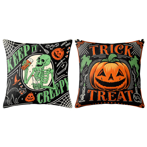 Halloween Decorative Pillow Set of 2 or 4, Vintage Spooky Throw Pillows for Home Decor, Gifts for Family