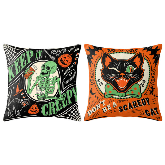 Halloween Decorative Pillow Set of 2 or 4, Vintage Spooky Throw Pillows for Home Decor, Gifts for Family