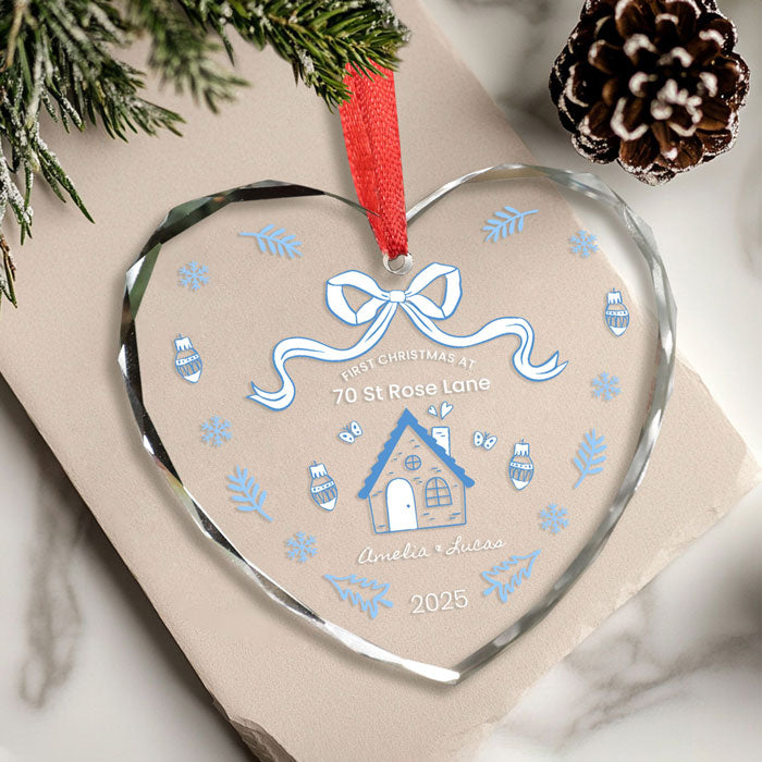 Personalized Couple Christmas Ornaments, Heart Shaped New Home Ornament