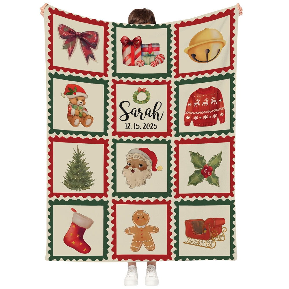 Personalized Christmas Blanket Fleece, Christmas Gifts For Grandkids Kids