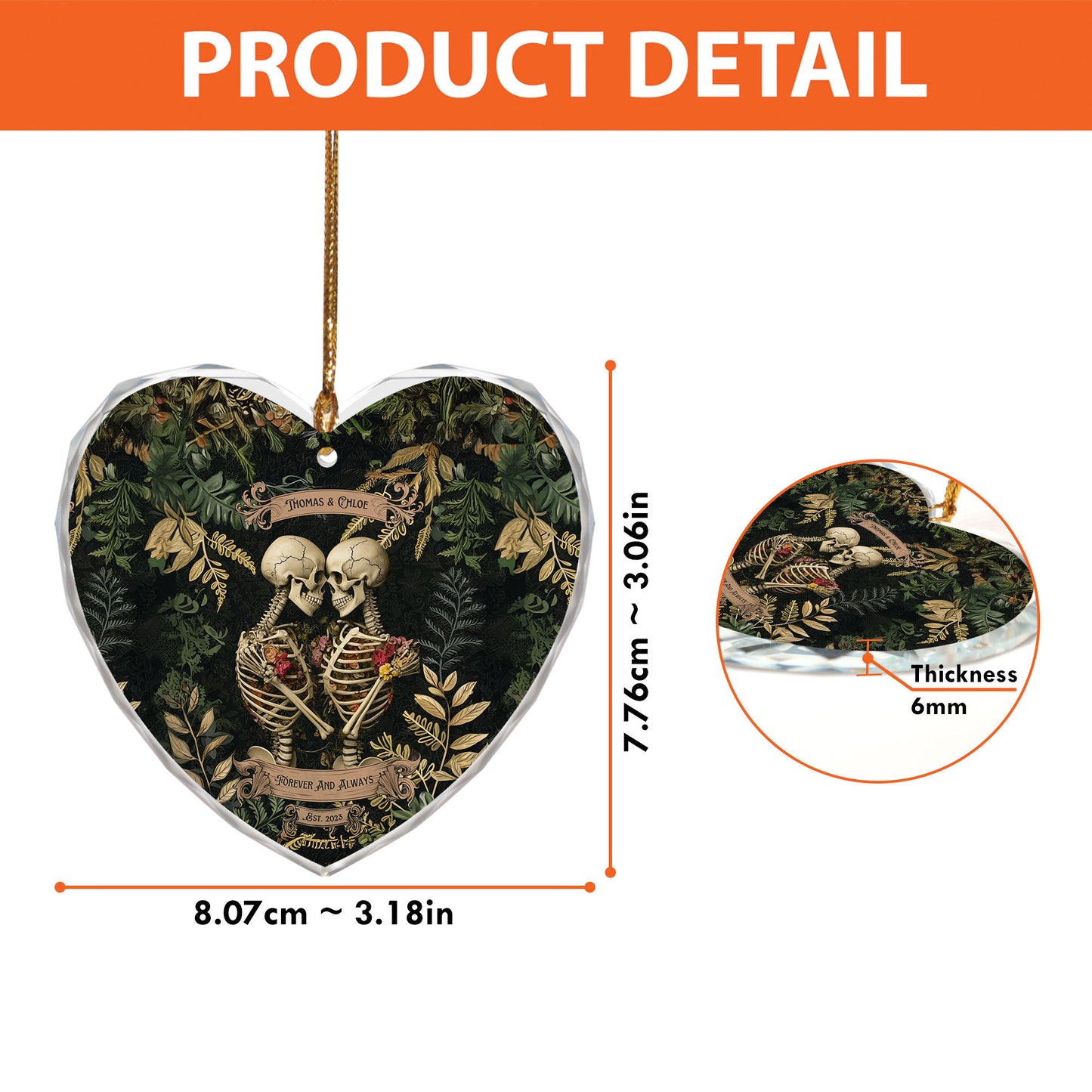 Skull Couple Ornaments For Christmas Decorations, Glass Keepsake Gifts For Him Her