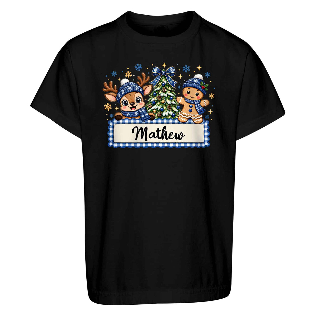 Personalized Christmas Kid T-shirt - Custom Name Reindeer Gingerbread T-shirt - Holiday Gift for Boys and Girls