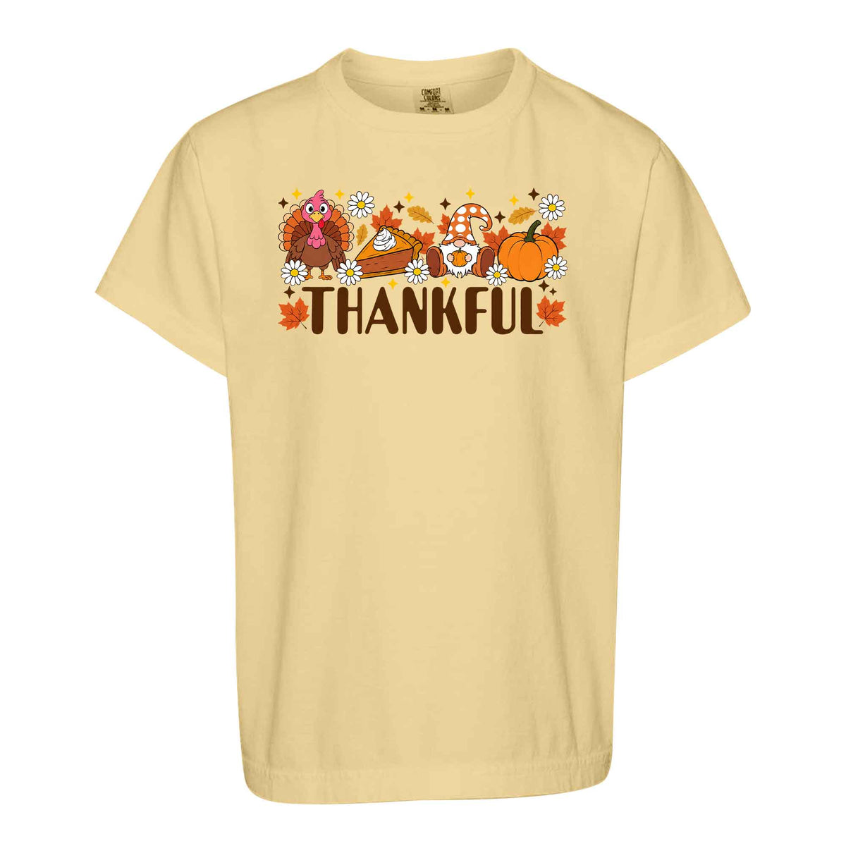 Girls Thanksgiving Shirt, Grateful Thankful Blessed Turkey Pumpkin Bow, Fall Gift for Kids & Women