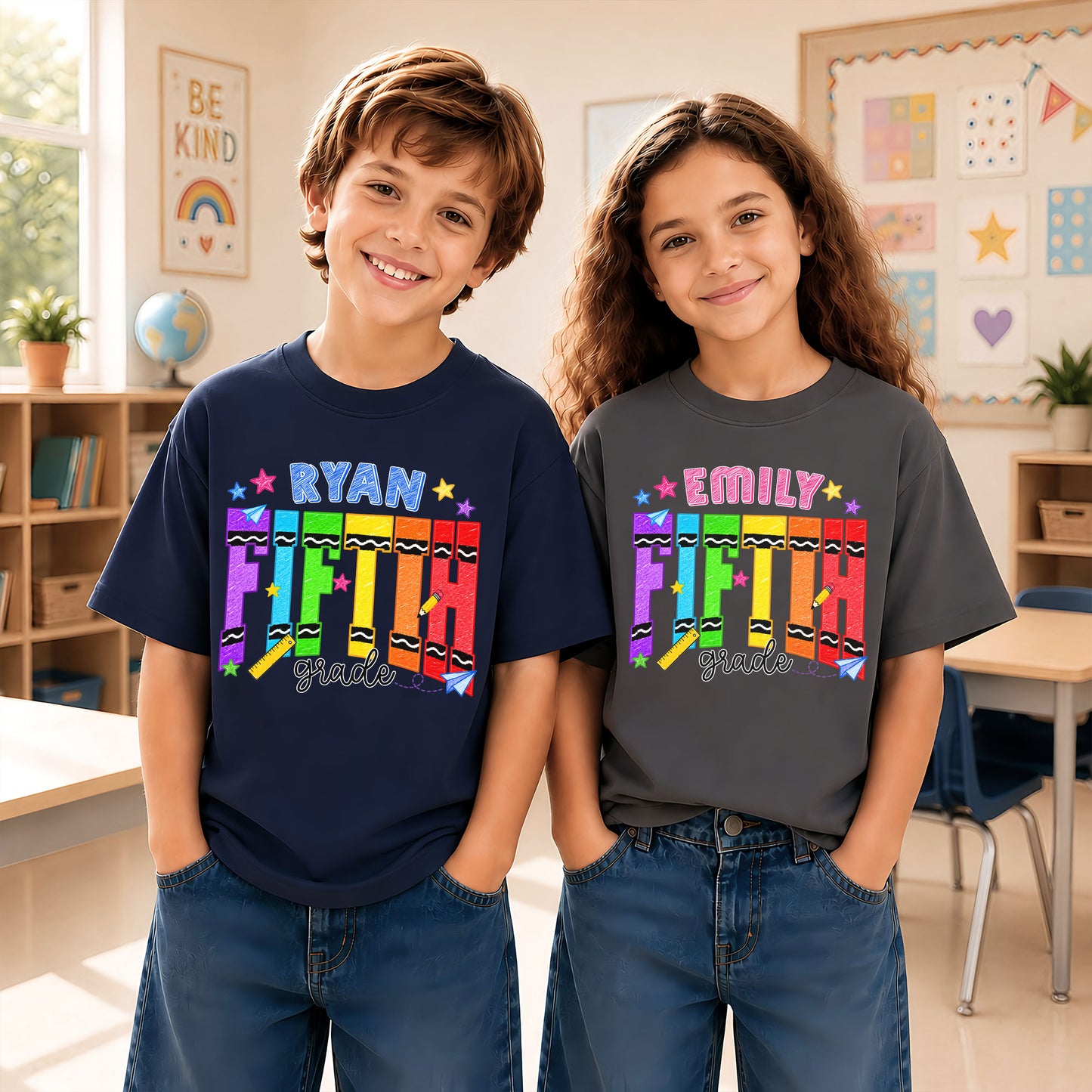 Crayon School Shirt - Custom Name & Grade Kid T-shirt - Back To School Gift for Boys & Girls