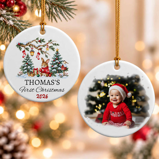 Personalized Christmas Ceramic Ornament - Custom Baby Photo First Christmas 2026 - Xmas Gift for Baby, Newborn Keepsake