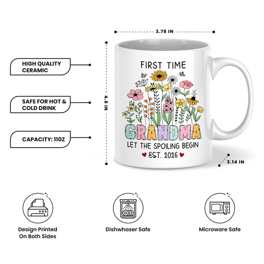 Personalized First Time Grandma Mug – Let The Spoiling Begin Coffee Mug, New Grandma Gift Est 2026