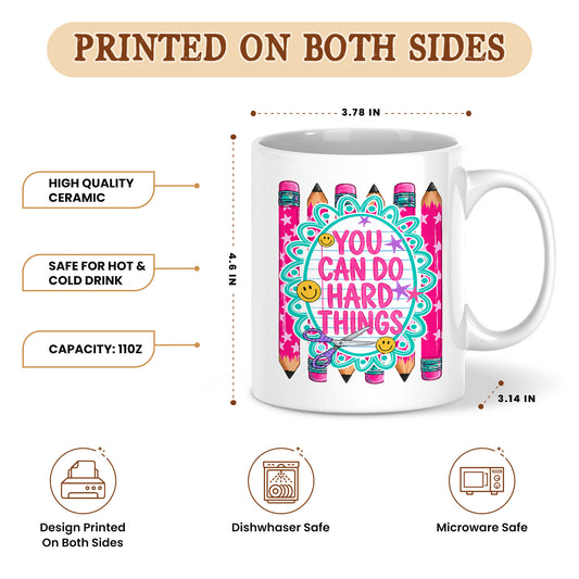 Personalized Teacher Student Coffee Mug with Custom Name, You Can Do Hard Things Mug, Striped Color School Gift, Back to School Cup