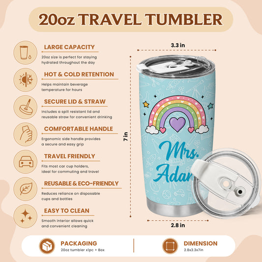 Pastel Teacher Tumbler - Custom Teacher Name Stainless Steel Tumbler - Back To School Gift for Teachers