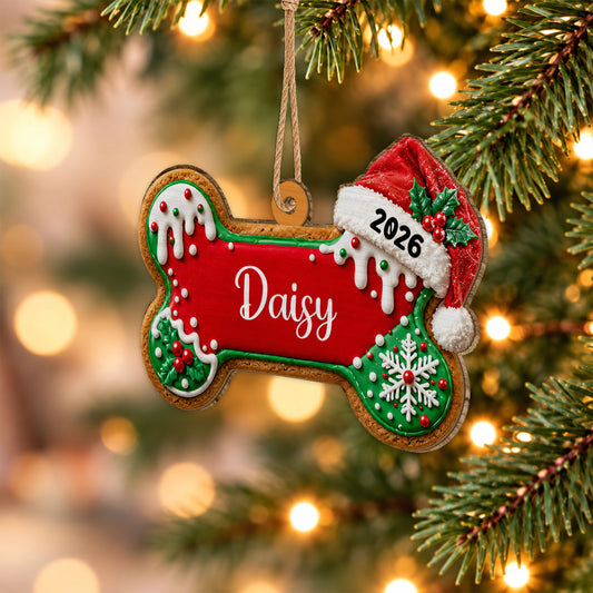 Personalized Custom Shape Wood Ornament - Dog Bone Gingerbread Christmas Ornament - Gift for Dog Lovers