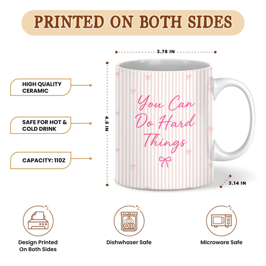 Personalized Teacher Student Coffee Mug with Custom Name, You Can Do Hard Things Mug, Striped Color School Gift, Back to School Cup