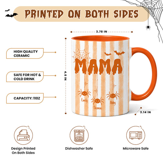Personalized Halloween Mama Mug - Custom Kid's Name Spider Halloween Mug - Spooky Season Drinkware