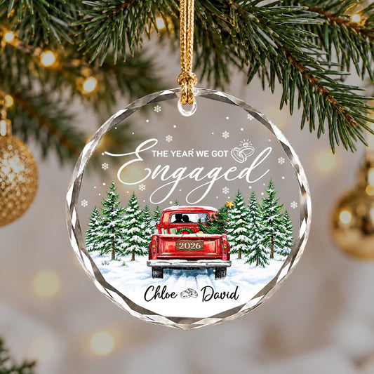 Personalized Gift Engagement Glass Ornament, Custom Couple Names Christmas, Engaged 2026 Christmas Gift For Couple