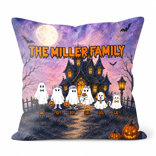 Personalized Halloween Family Pillow - Custom Family Name Haunted House Throw Pillow - Spooky Family Gift