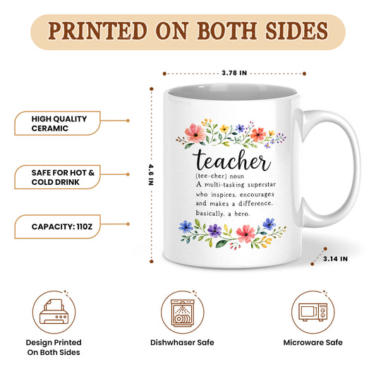 Floral Teacher Mug - Custom Teacher Name Ceramic Cup, Teacher Appreciation Gift