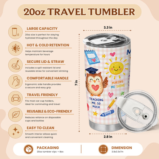 Thank You Teacher Tumbler - Custom Teacher Name Travel Cup - Meaningful Gift for Teachers